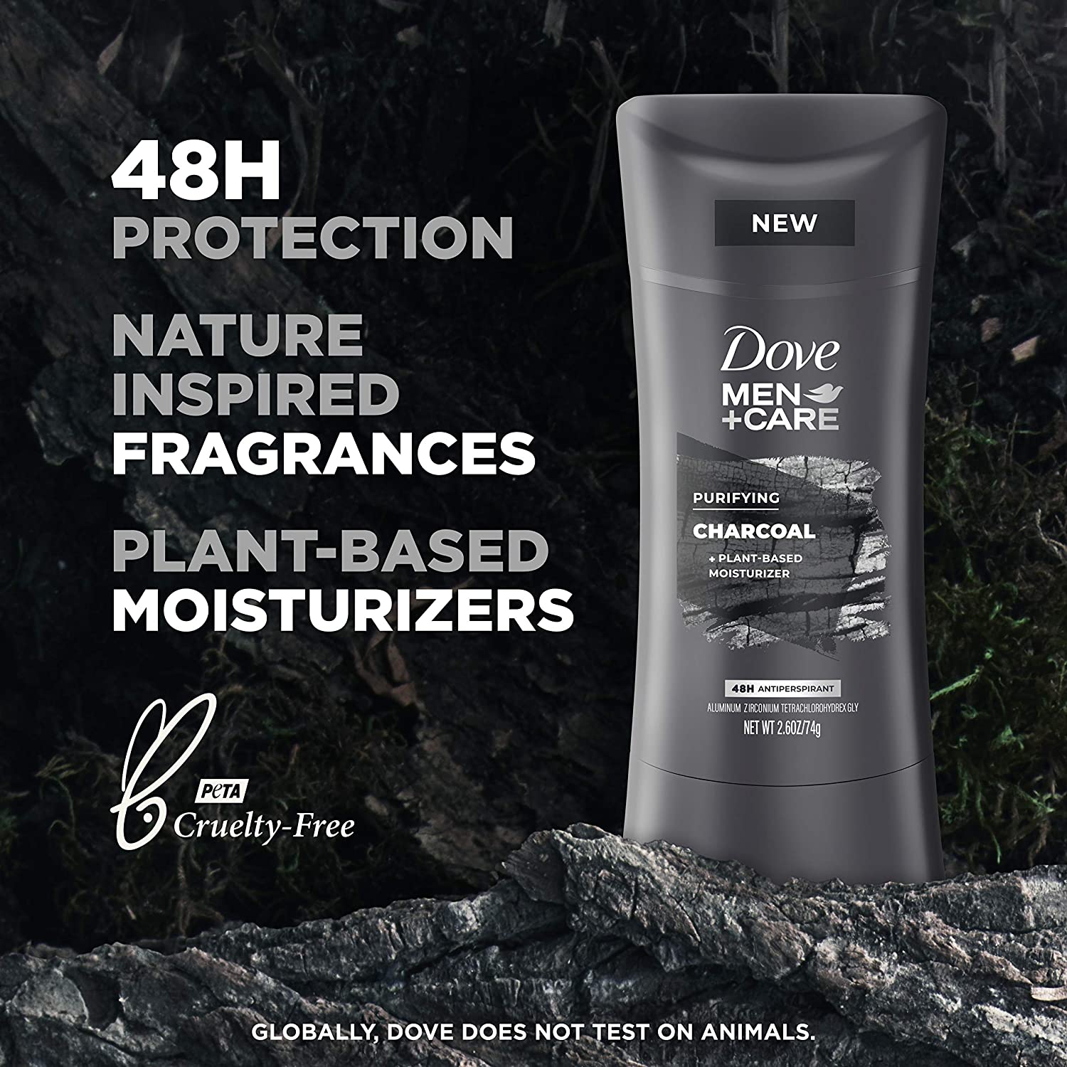 DOVE MEN + CARE Antiperspirant Deodorant Charcoal Natural Inspired Deodorant for Men, 2.6 Ounce (Pack of 4) - Image 3